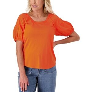 Candace Cameron Bure Puff Sleeve Scoop Neck Dressy Top Blouse Poppy Size XS